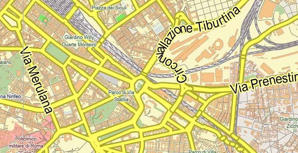 Roma Rome Italy Map Vector Exact City Plan LOW Detailed Street Map editable Adobe Illustrator in layers