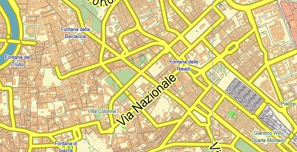 Roma Rome Italy Map Vector Exact City Plan LOW Detailed Street Map editable Adobe Illustrator in layers