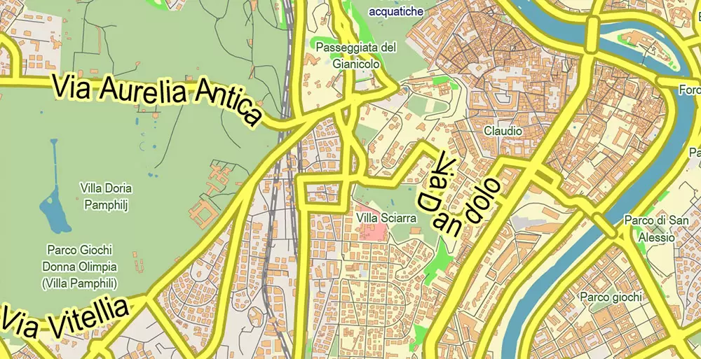 Roma Rome Italy Map Vector Exact City Plan LOW Detailed Street Map editable Adobe Illustrator in layers