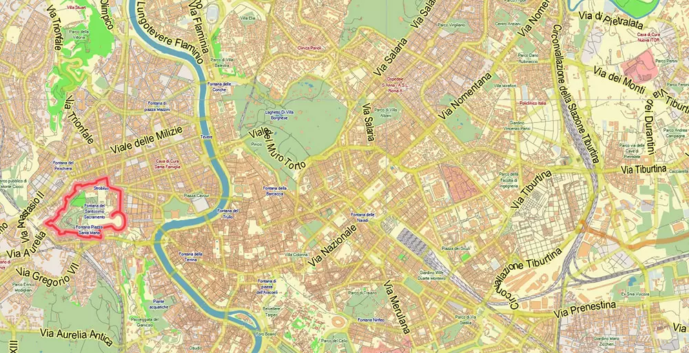 Roma Rome Italy Map Vector Exact City Plan LOW Detailed Street Map editable Adobe Illustrator in layers