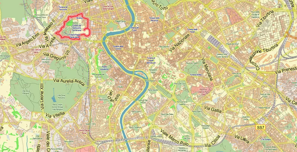 Roma Rome Italy Map Vector Exact City Plan LOW Detailed Street Map editable Adobe Illustrator in layers