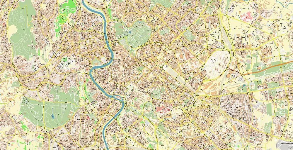 Roma Rome Italy PDF Map Vector Exact City Plan High Detailed Street Map editable Adobe PDF in layers