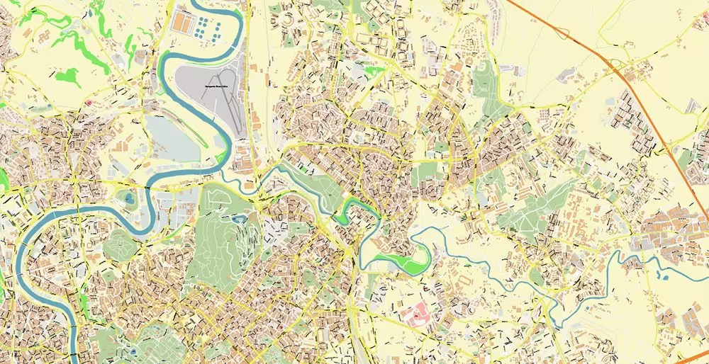Roma Rome Italy PDF Map Vector Exact City Plan High Detailed Street Map editable Adobe PDF in layers