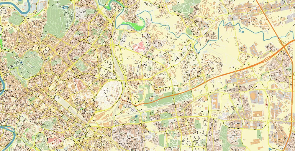 Roma Rome Italy PDF Map Vector Exact City Plan High Detailed Street Map editable Adobe PDF in layers