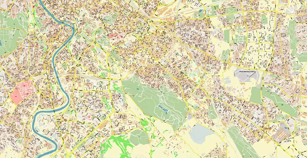 Roma Rome Italy PDF Map Vector Exact City Plan High Detailed Street Map editable Adobe PDF in layers