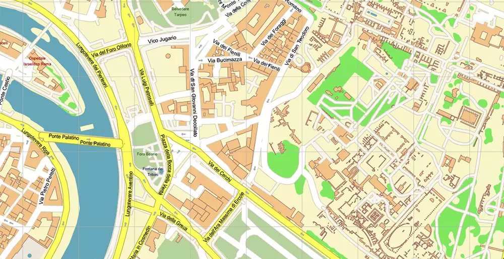 Roma Rome Italy PDF Map Vector Exact City Plan High Detailed Street Map editable Adobe PDF in layers