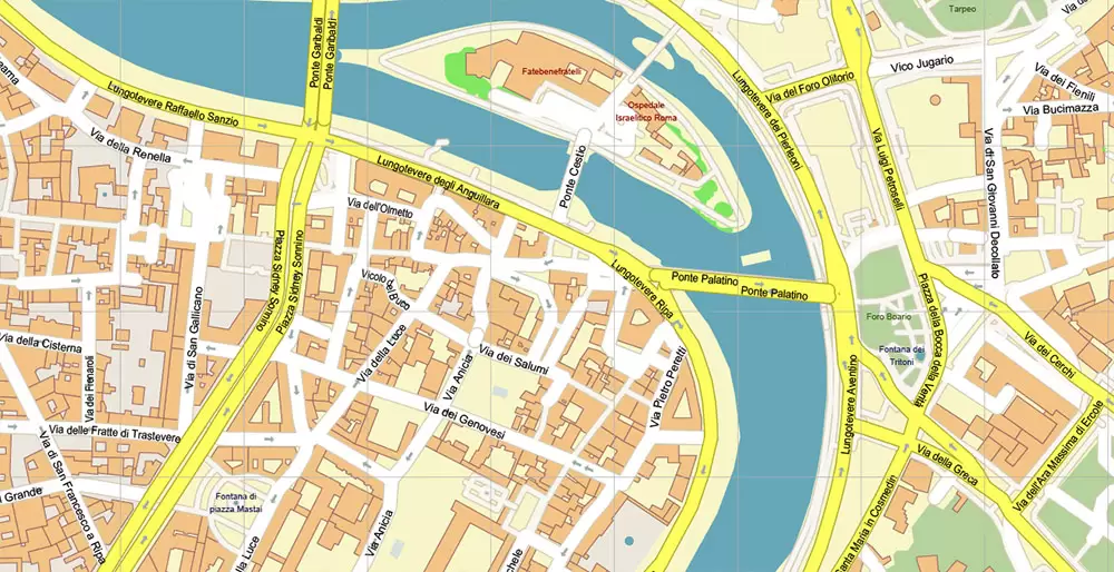Roma Rome Italy PDF Map Vector Exact City Plan High Detailed Street Map editable Adobe PDF in layers
