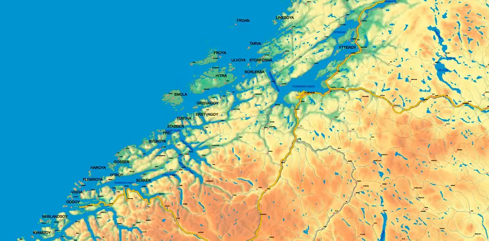Sweden + Norway + Finland Relief Road PDF Map Vector Exact High Detailed editable Adobe PDF in layers