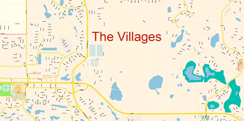 The Villages Florida US PDF Map Vector Exact City Plan High Detailed Street Map editable Adobe PDF in layers