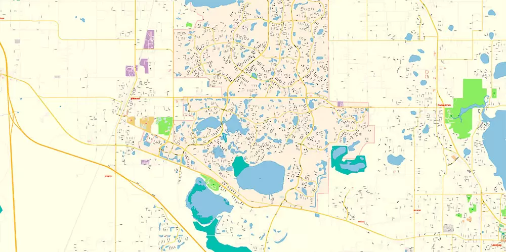 The Villages Florida US PDF Map Vector Exact City Plan High Detailed Street Map editable Adobe PDF in layers