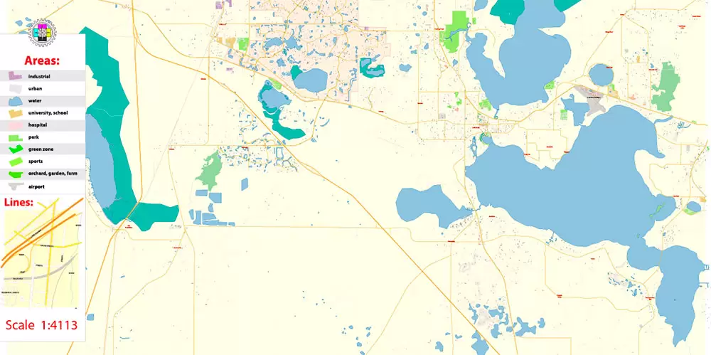 The Villages Florida US PDF Map Vector Exact City Plan High Detailed Street Map editable Adobe PDF in layers