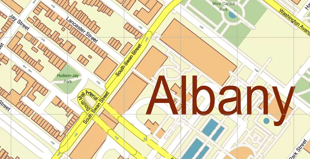 Albany County New York US PDF Vector Map Exact State Plan High Detailed Road Map + admin + Zipcodes editable Adobe PDF in layers
