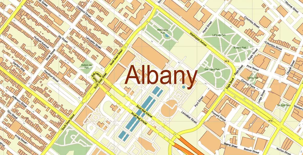 Albany County New York US PDF Vector Map Exact State Plan High Detailed Road Map + admin + Zipcodes editable Adobe PDF in layers
