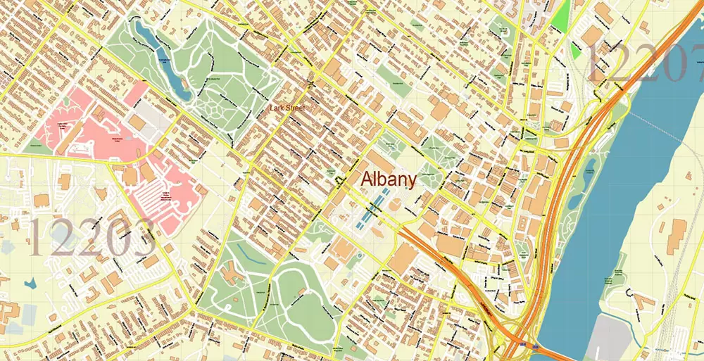 Albany County New York US PDF Vector Map Exact State Plan High Detailed Road Map + admin + Zipcodes editable Adobe PDF in layers