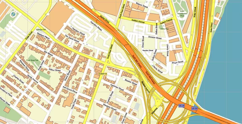 Albany County New York US PDF Vector Map Exact State Plan High Detailed Road Map + admin + Zipcodes editable Adobe PDF in layers
