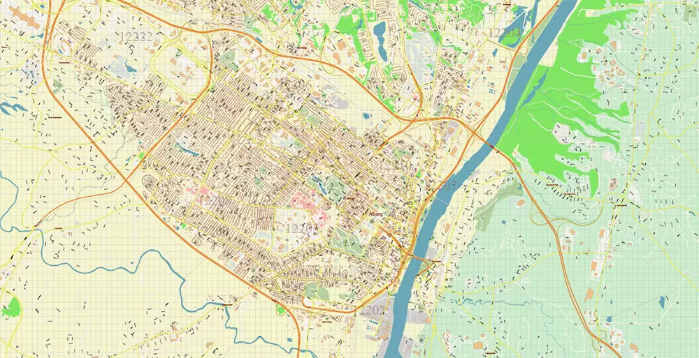 Albany County New York US PDF Vector Map Exact State Plan High Detailed Road Map + admin + Zipcodes editable Adobe PDF in layers