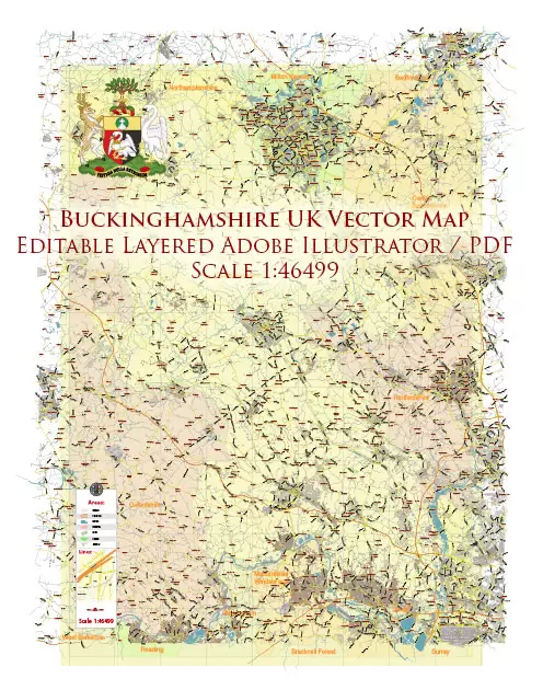 Buckinghamshire UK Map Vector Exact County Plan LOW Detailed (for small print size) Street Map + Admin editable Adobe Illustrator in layers