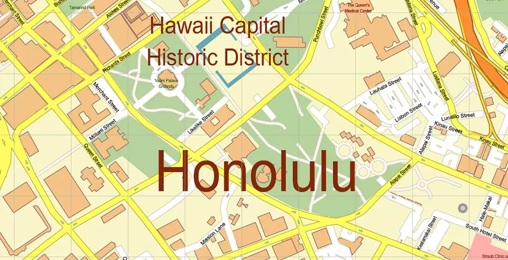 Honolulu Oahu Hawaii US Map Vector Exact City Plan High Detailed Street Map editable Adobe Illustrator in layers