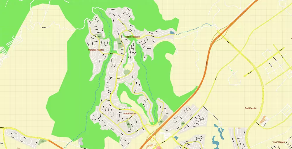 Honolulu Oahu Hawaii US Map Vector Exact City Plan High Detailed Street Map editable Adobe Illustrator in layers