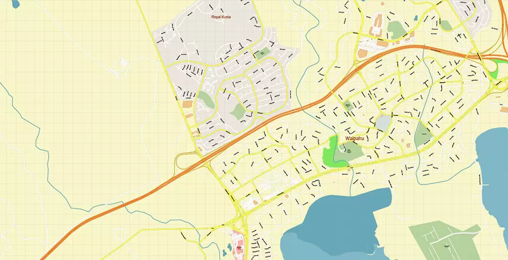 Honolulu Oahu Hawaii US Map Vector Exact City Plan High Detailed Street Map editable Adobe Illustrator in layers