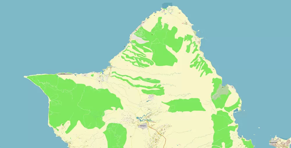 Honolulu Oahu Hawaii US Map Vector Exact City Plan High Detailed Street Map editable Adobe Illustrator in layers