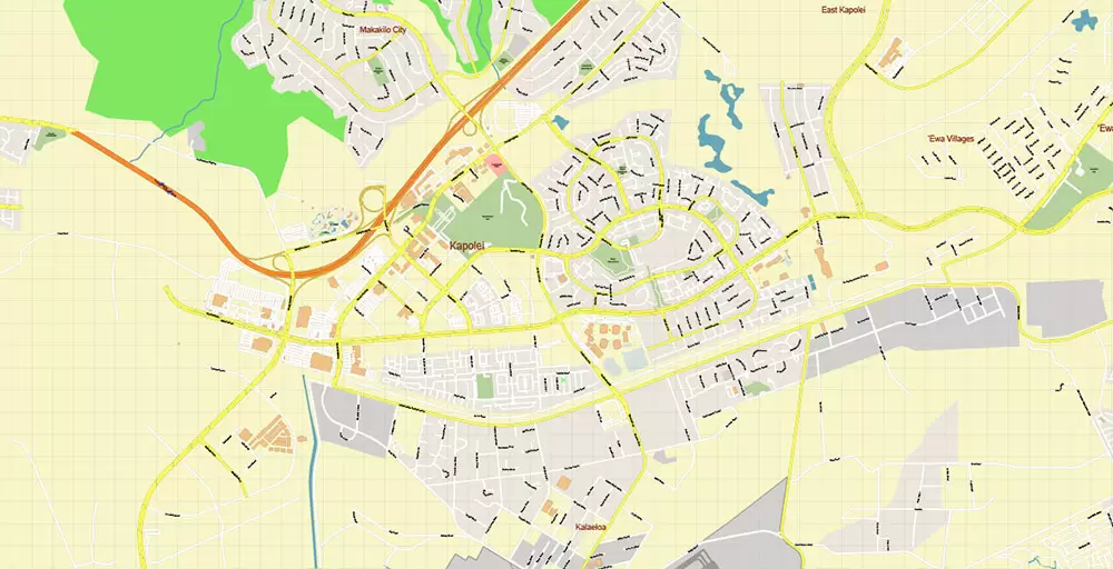 Honolulu Oahu Hawaii US Map Vector Exact City Plan High Detailed Street Map editable Adobe Illustrator in layers