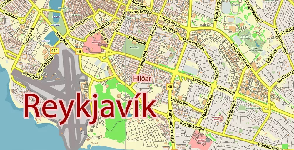Iceland full country PDF Vector Map Accurate Road Plan High Detailed Street Map editable Adobe PDF in layers