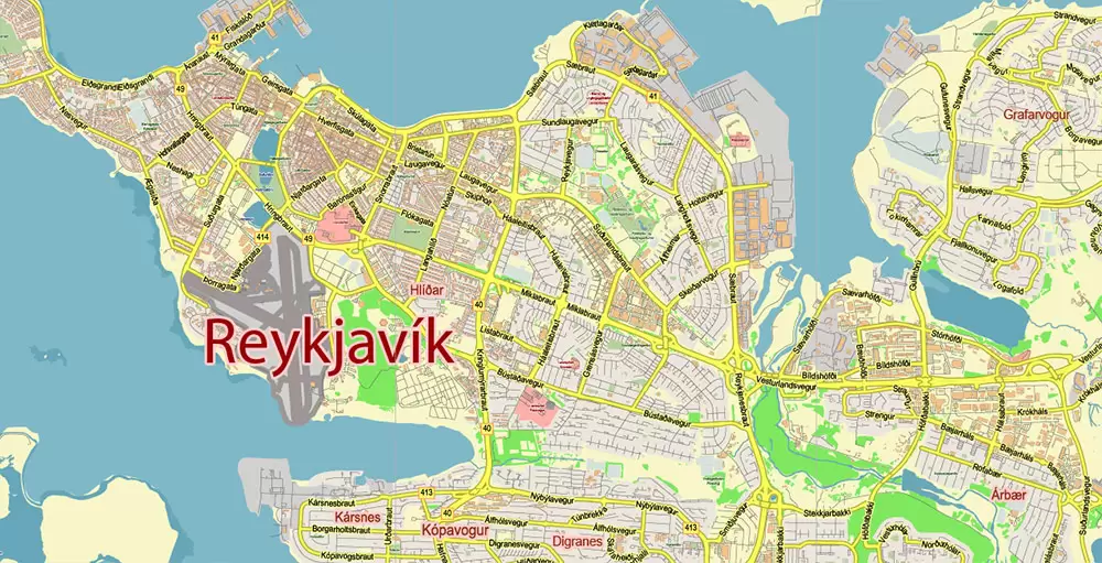Iceland full country PDF Vector Map Accurate Road Plan High Detailed Street Map editable Adobe PDF in layers