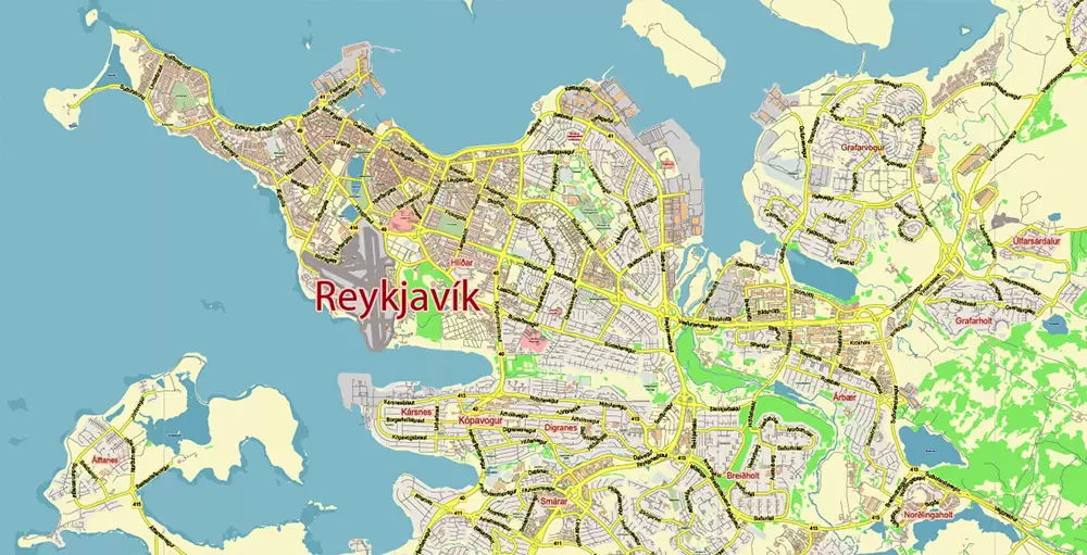 Iceland full country PDF Vector Map Accurate Road Plan High Detailed Street Map editable Adobe PDF in layers