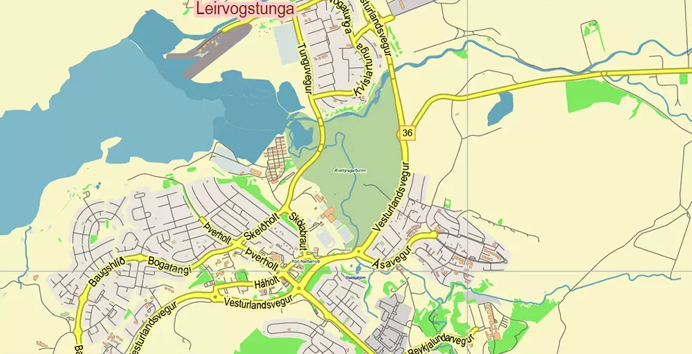 Iceland full country PDF Vector Map Accurate Road Plan High Detailed Street Map editable Adobe PDF in layers