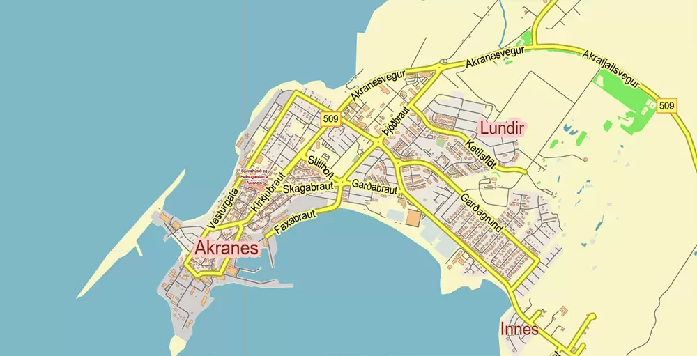 Iceland full country PDF Vector Map Accurate Road Plan High Detailed Street Map editable Adobe PDF in layers