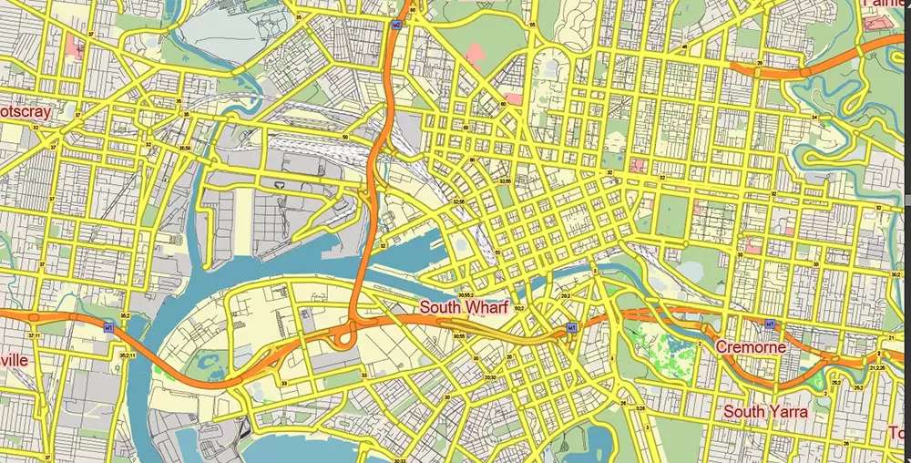 Melbourne Australia Vector Map Free Editable Layered Adobe Illustrator + PDF + SVG