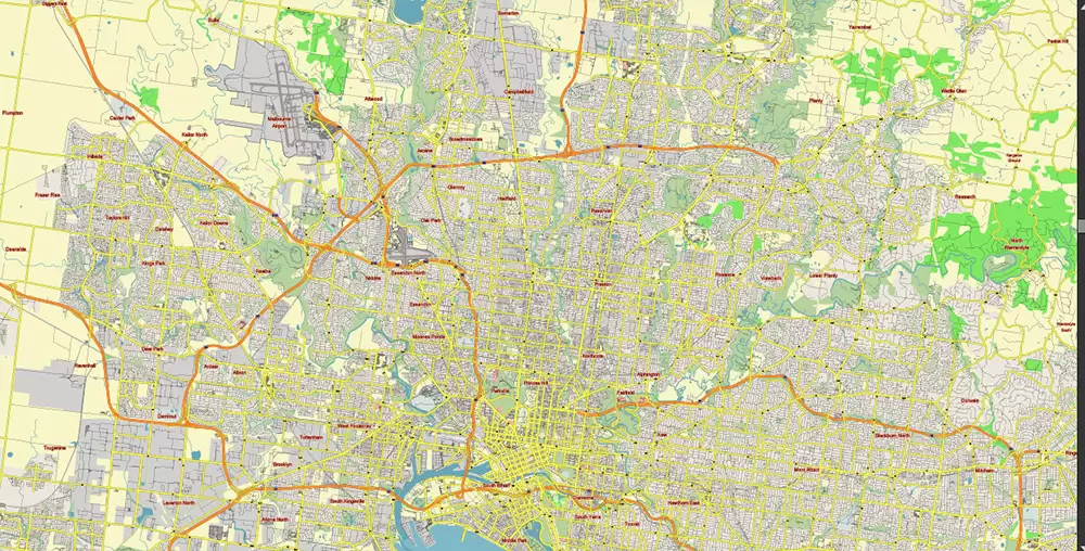 Melbourne Australia Vector Map Free Editable Layered Adobe Illustrator + PDF + SVG