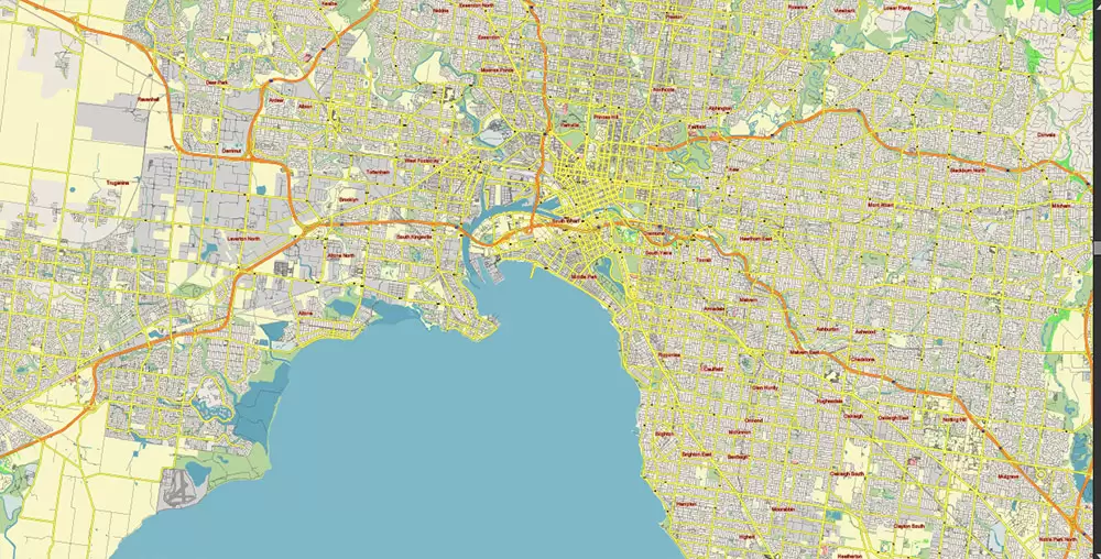 Melbourne Australia Vector Map Free Editable Layered Adobe Illustrator + PDF + SVG