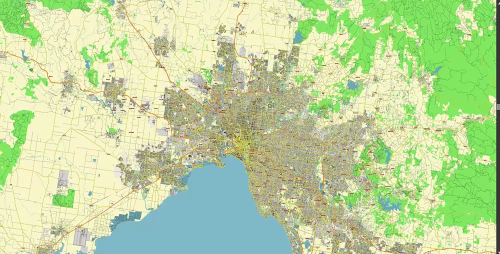 Melbourne Australia Vector Map Free Editable Layered Adobe Illustrator + PDF + SVG