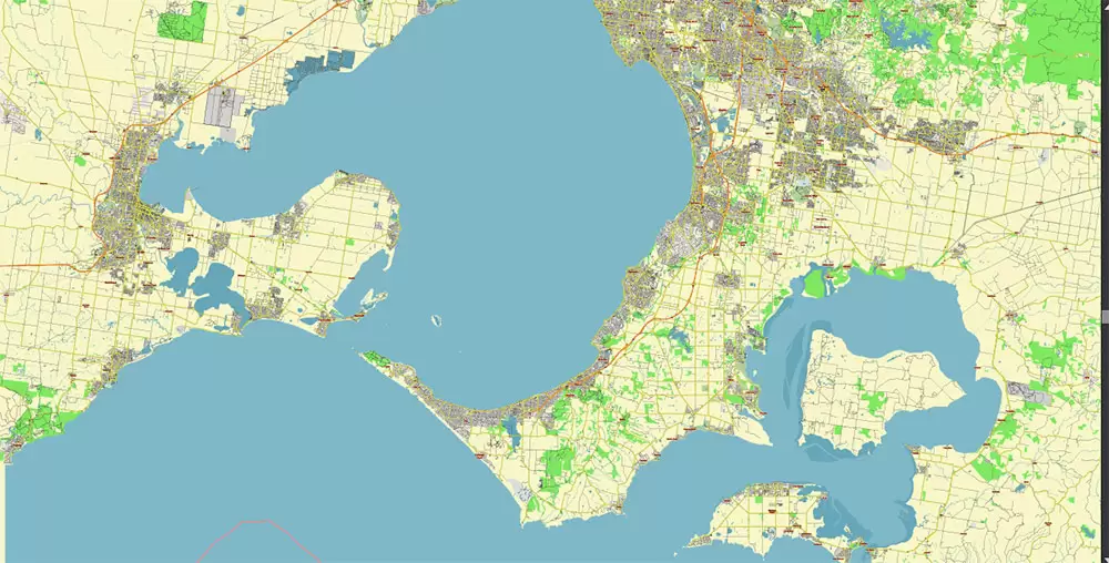 Melbourne Australia Vector Map Free Editable Layered Adobe Illustrator + PDF + SVG