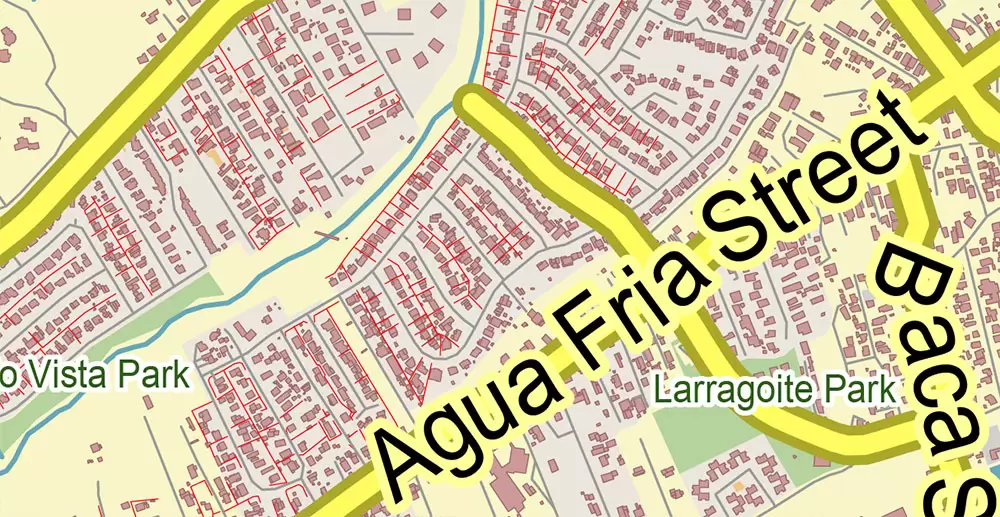 Santa Fe New Mexico US PDF Vector Map Exact City Plan LOW Detailed (for small print size) Street Map editable Adobe PDF in layers