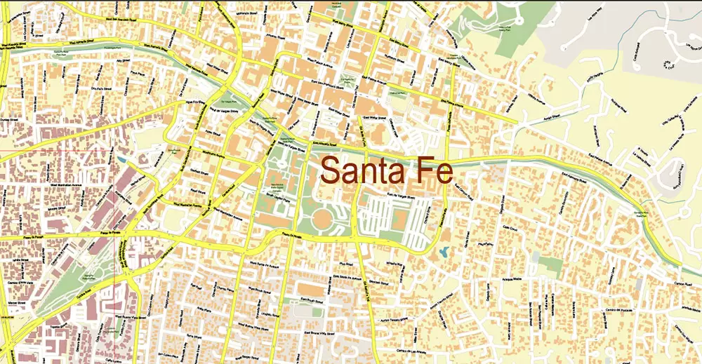 Santa Fe New Mexico US PDF Vector Map Exact City Plan High Detailed Street Map editable Adobe PDF in layers