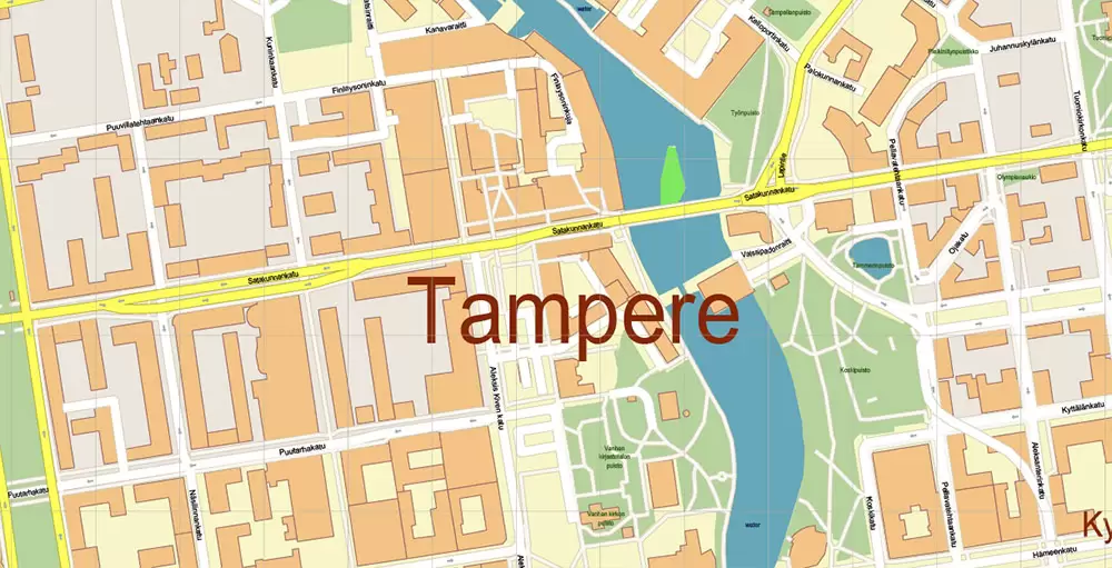 Tampere Finland PDF Vector Map Exact City Plan High Detailed Street Map editable Adobe PDF in layers