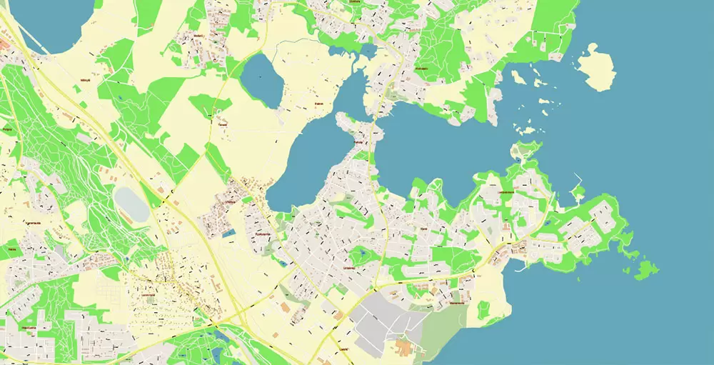 Tampere Finland PDF Vector Map Exact City Plan High Detailed Street Map editable Adobe PDF in layers