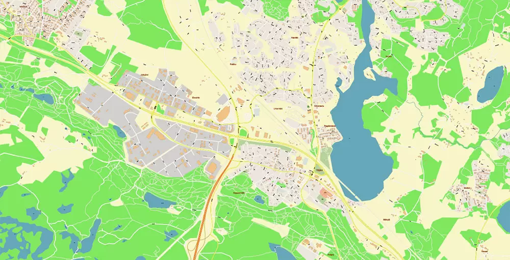 Tampere Finland PDF Vector Map Exact City Plan High Detailed Street Map editable Adobe PDF in layers