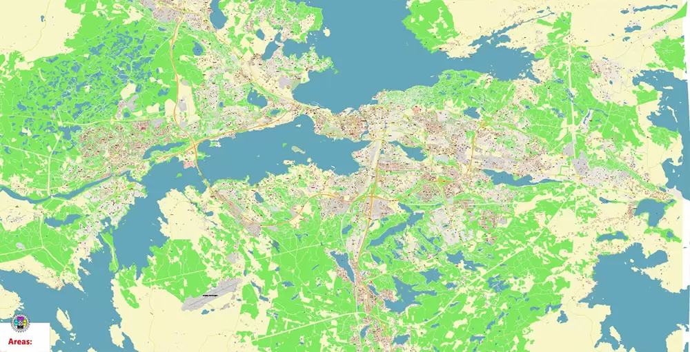 Tampere Finland PDF Vector Map Exact City Plan High Detailed Street Map editable Adobe PDF in layers