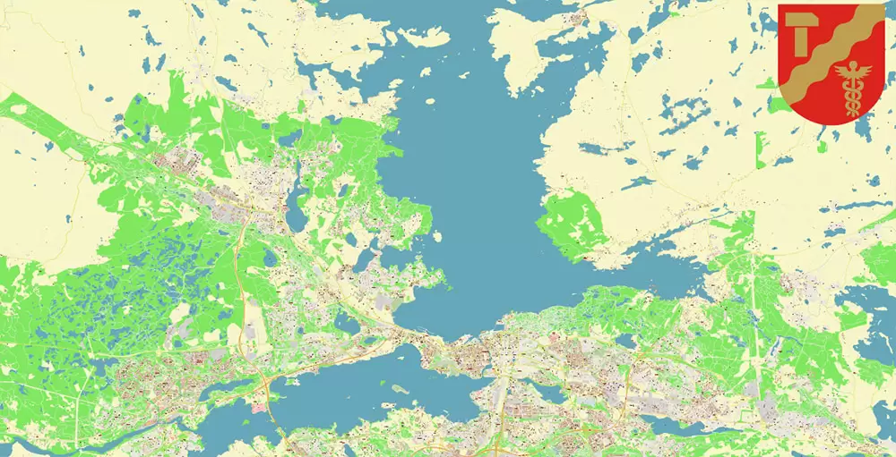 Tampere Finland PDF Vector Map Exact City Plan High Detailed Street Map editable Adobe PDF in layers