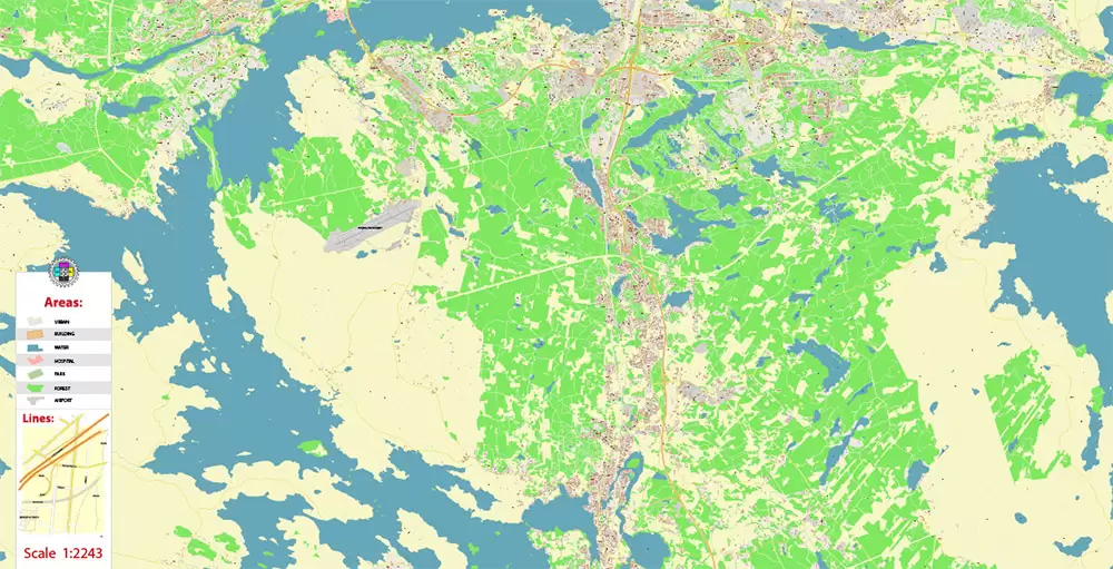 Tampere Finland PDF Vector Map Exact City Plan High Detailed Street Map editable Adobe PDF in layers