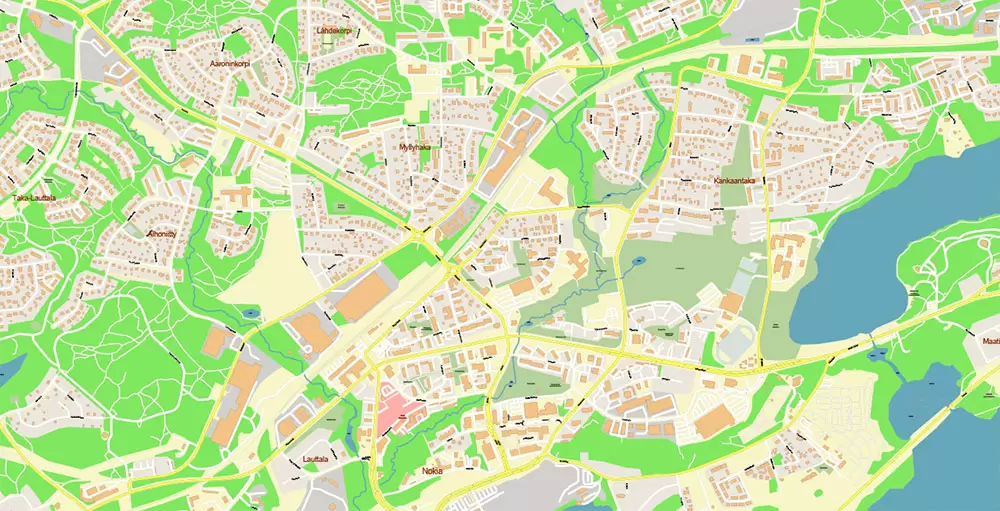 Tampere Finland PDF Vector Map Exact City Plan High Detailed Street Map editable Adobe PDF in layers