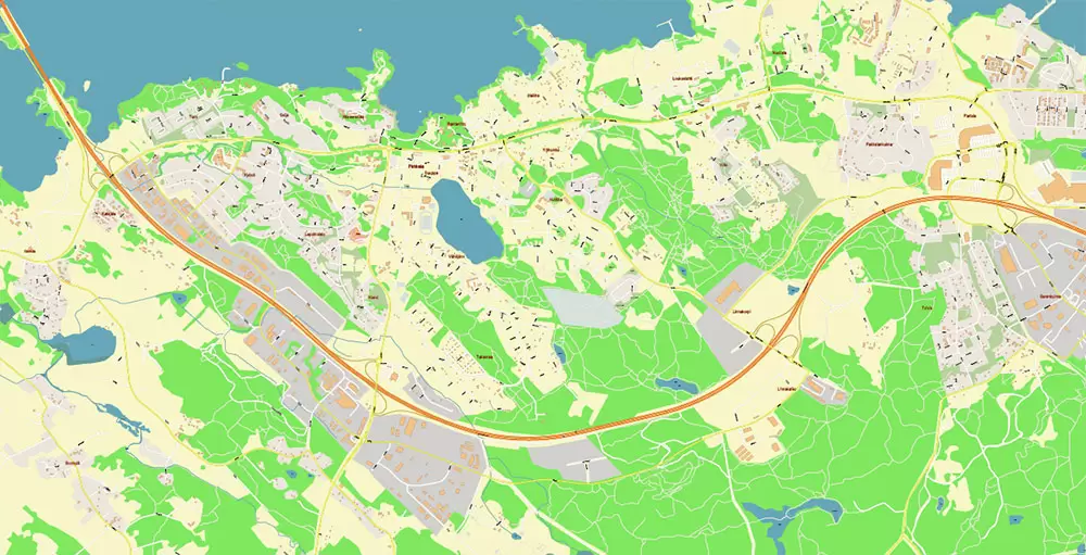 Tampere Finland PDF Vector Map Exact City Plan High Detailed Street Map editable Adobe PDF in layers