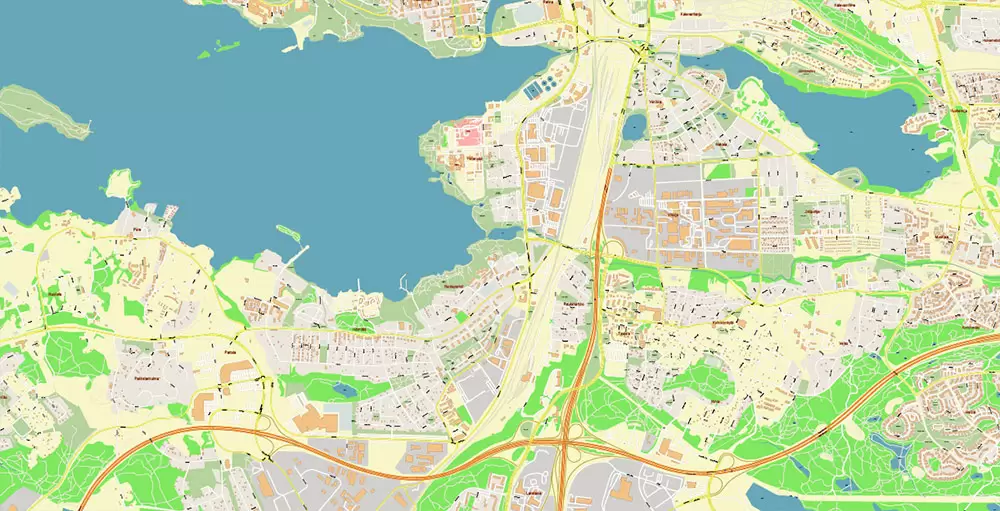 Tampere Finland PDF Vector Map Exact City Plan High Detailed Street Map editable Adobe PDF in layers