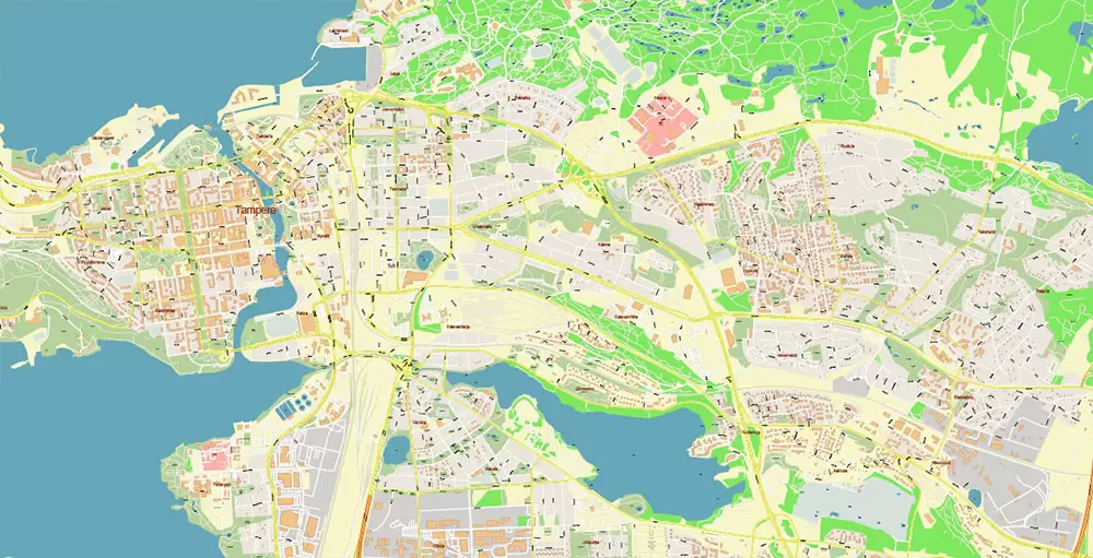 Tampere Finland PDF Vector Map Exact City Plan High Detailed Street Map editable Adobe PDF in layers