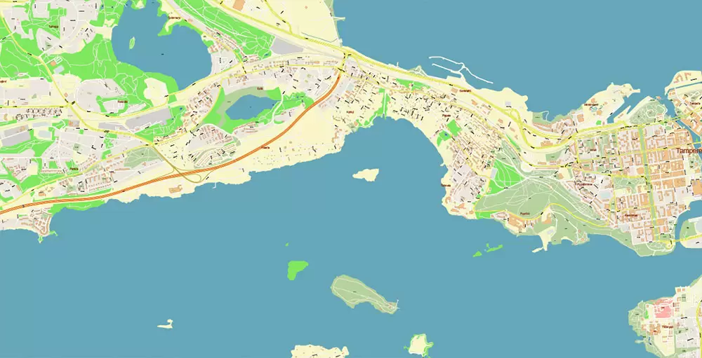 Tampere Finland PDF Vector Map Exact City Plan High Detailed Street Map editable Adobe PDF in layers