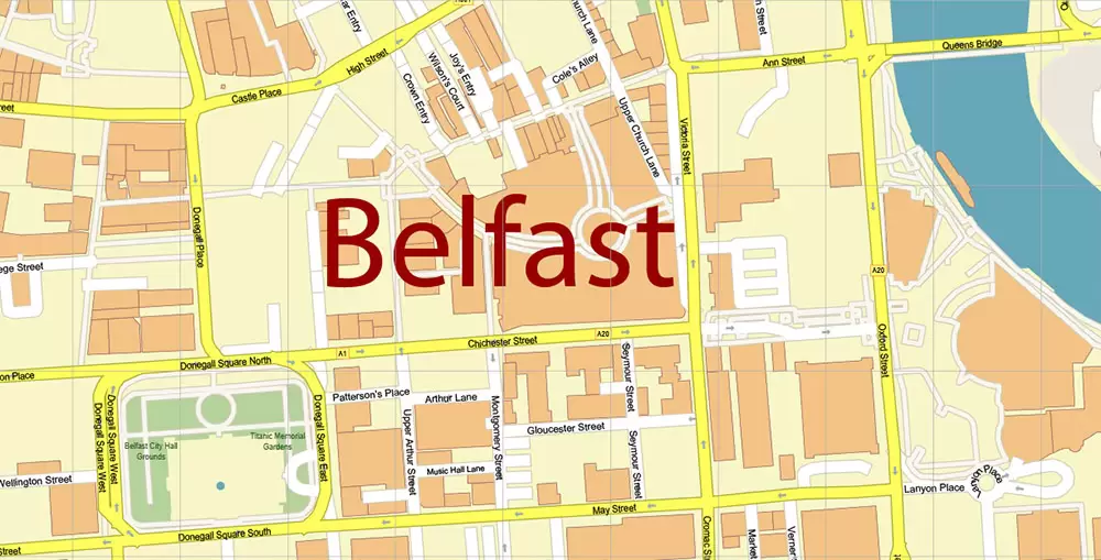 Belfast Northern Ireland UK PDF Vector Map Exact City Plan High Detailed Street Map Adobe PDF in layers